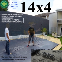 Capa para Piscina Super M: 14,0 x 4,0m PP/PE Cinza/Preto Cobertura Proteção +84m+84p+5b